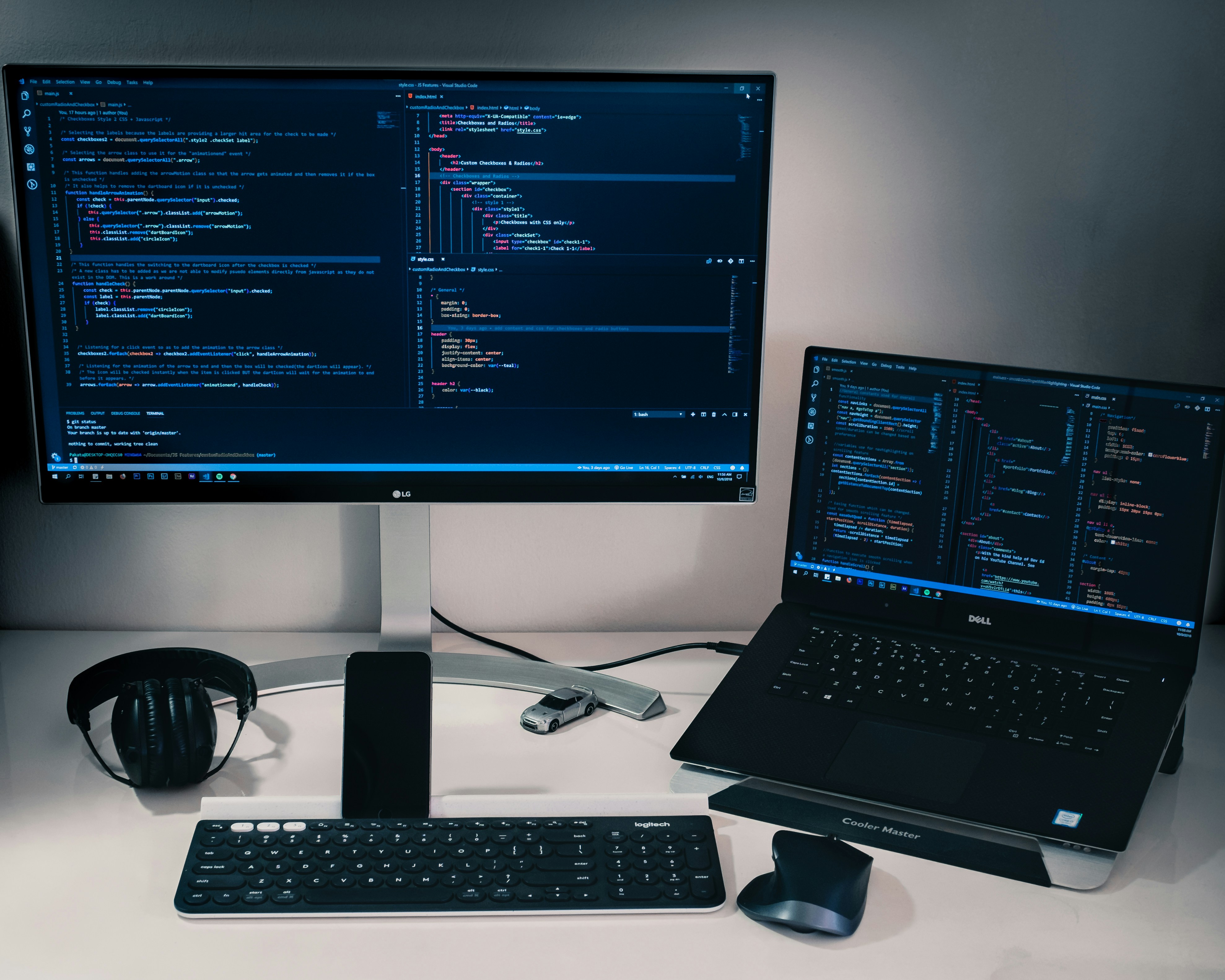 Developer laptop with code on screen
