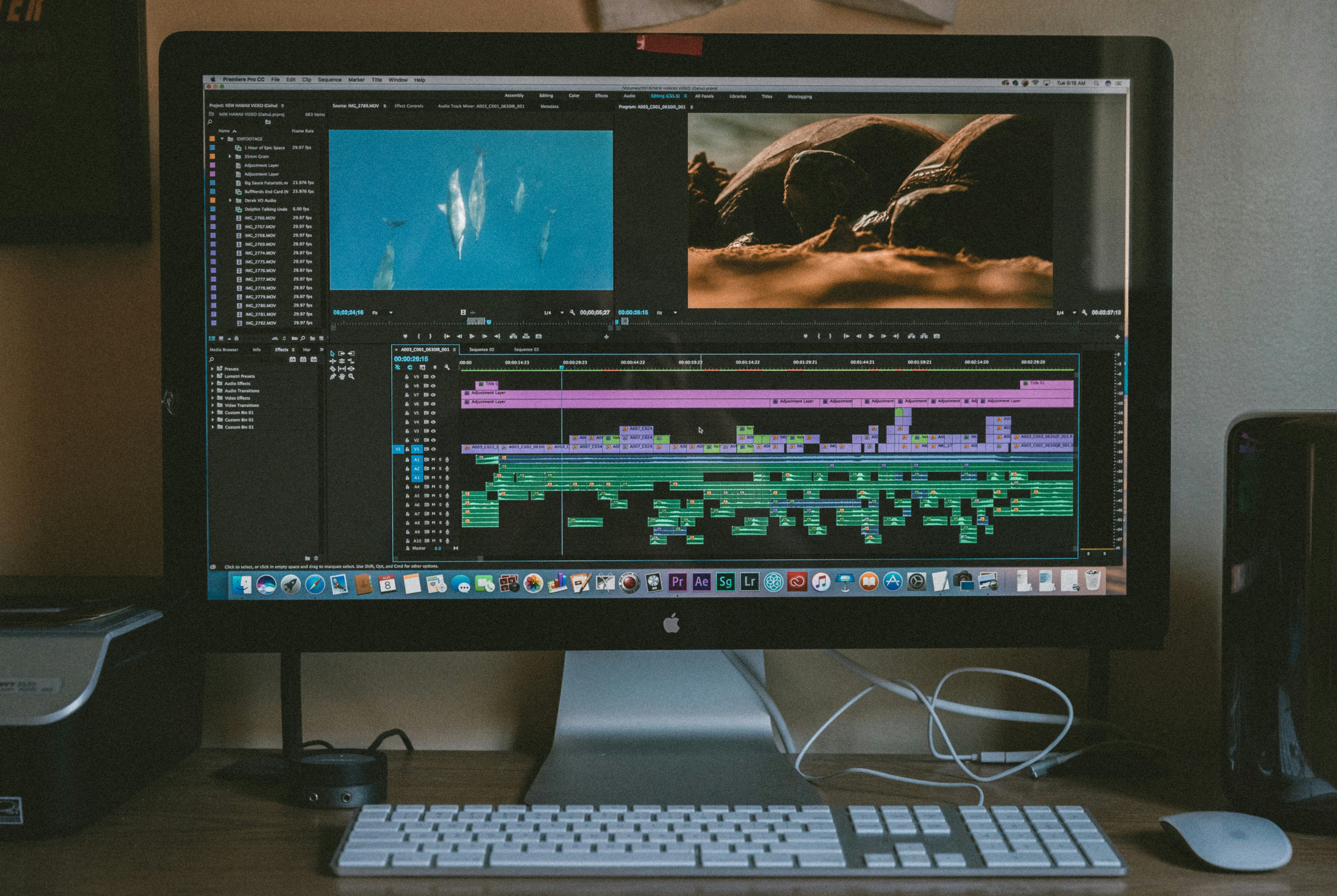 Video editing timeline on a creator workstation