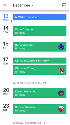 Calendar mobile interface